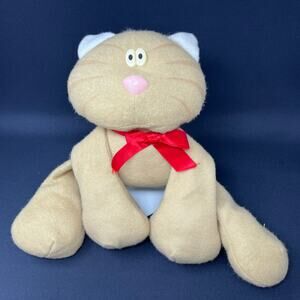 Hallmark Callie Tabby Cat Plush 20" Wide Tan Red Bow Vintage 1985 Stuffed Kitty